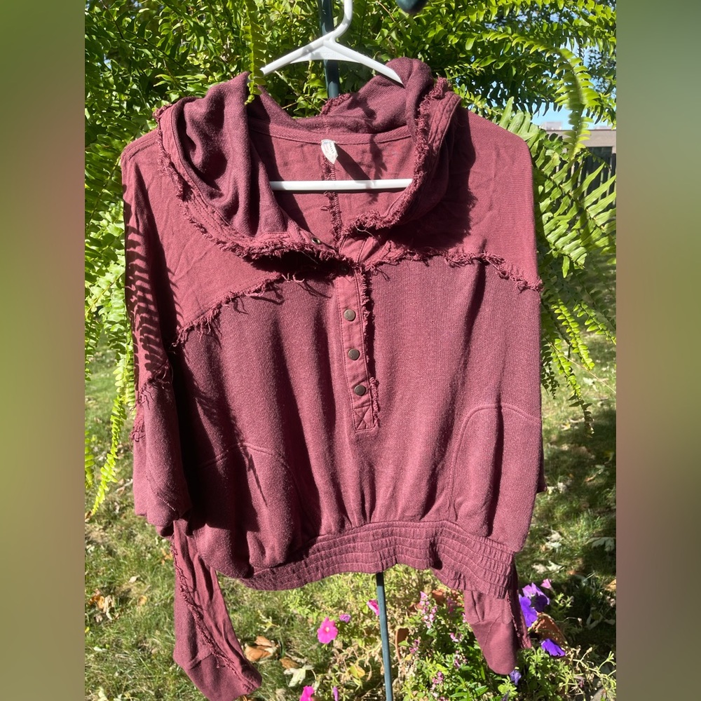 Free People Movement Windy Meadow Maroon/Burgundy Cropped Hoodie Sz Small